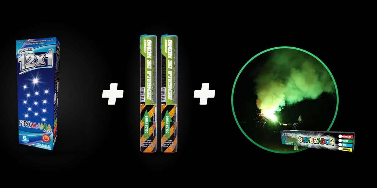 Combo Verdão #2: 6 foguetes 12x1 + 2 humo de mano + 1 señalizador