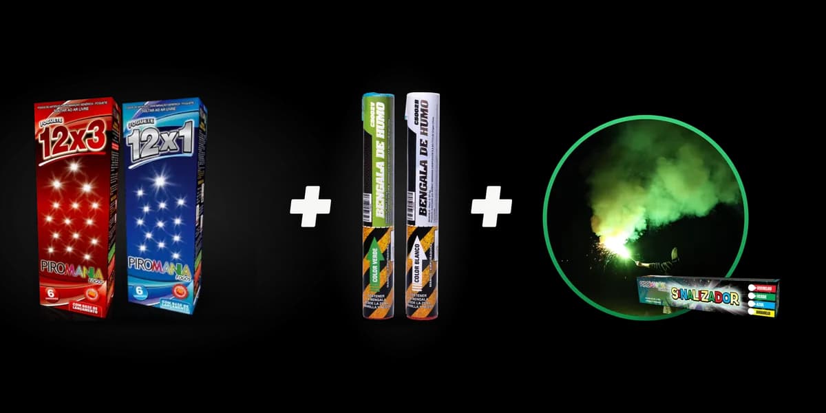 Combo Verdão #4: 12 foguetes + 2 humo de mano + 2 señalizadores